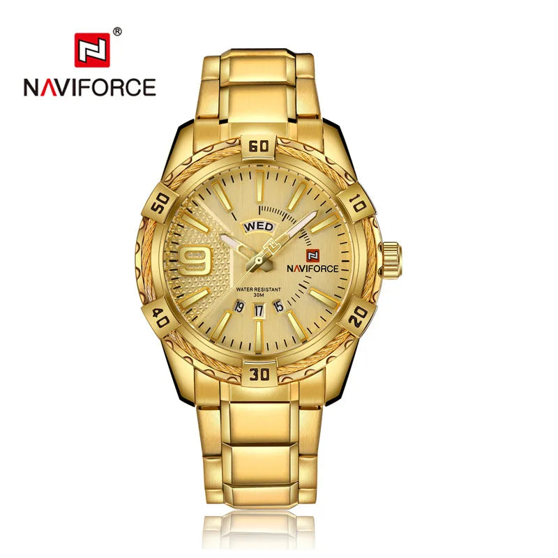 Montre pour homme NAVIFORCE de marque de luxe et de haute qualité : calendrier (date), aiguilles luminescentes ; idéale pour le sport, les activités de plein air, les trajets quotidiens ou comme cadeau.