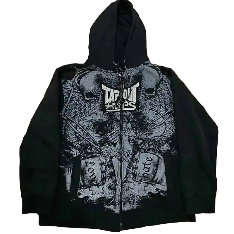 Sweat à capuche zippé et matelassé pour femme, arborant un style « Polar Fashion » américain tendance coupe ample et décontractée aux influences streetwear, hip-hop et punk — idéal pour un look unisexe ou assorti en couple.