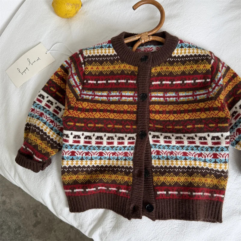 Nouveauté enfant (printemps, automne, hiver) : gilet en maille rétro pour bébés, garçons et filles, avec jeu de couleurs.