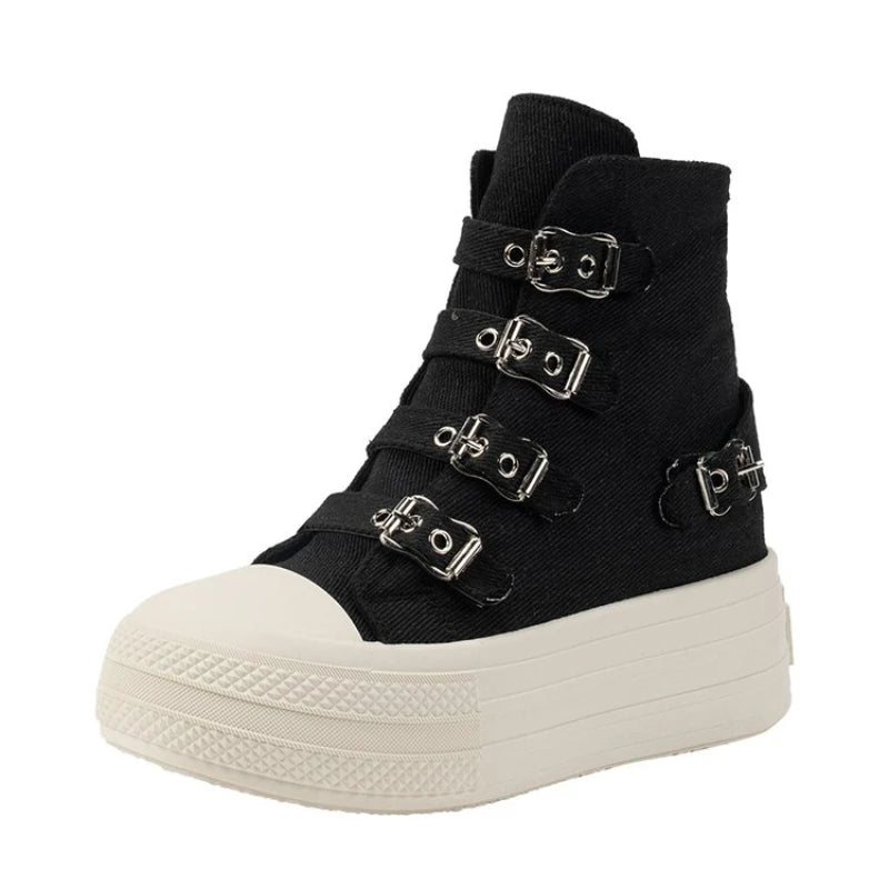 Baskets compensées (8 cm) en toile pour femme – Nouvelle collection mode Printemps-Automne 2024 – Style décontracté, semelle épaisse et respirante