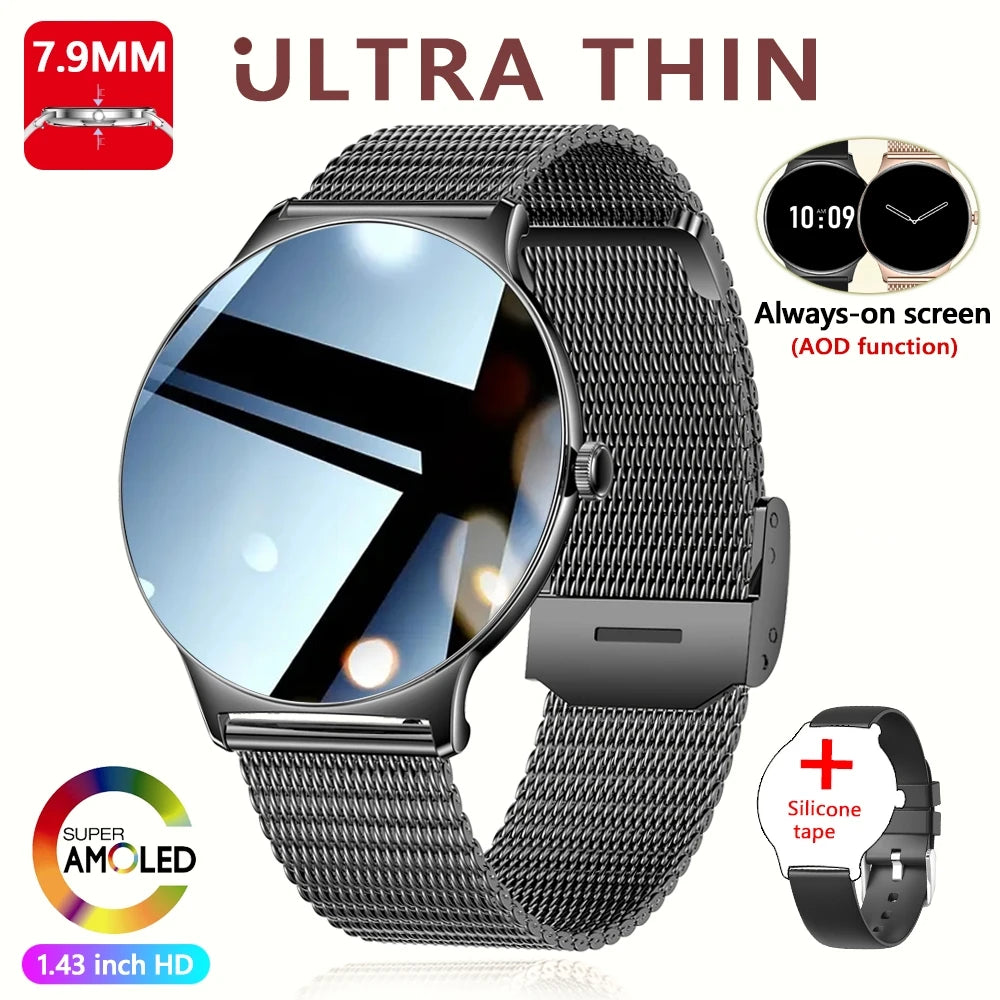 Nouvelle montre connectée pour femme 2026 – Ultra-fine (7,9 mm), suivi de la santé, écran « Always-On », plus de 100 modes sportifs et appels Bluetooth.