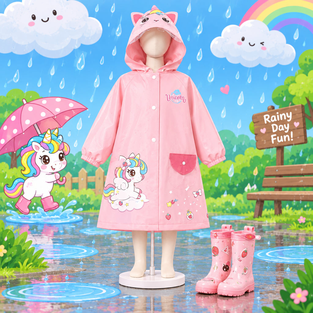 Adorable imperméable pour enfant – Poncho de pluie imperméable (motifs dinosaure ou licorne) avec espace pour sac à dos – Vêtement de pluie pour écolier