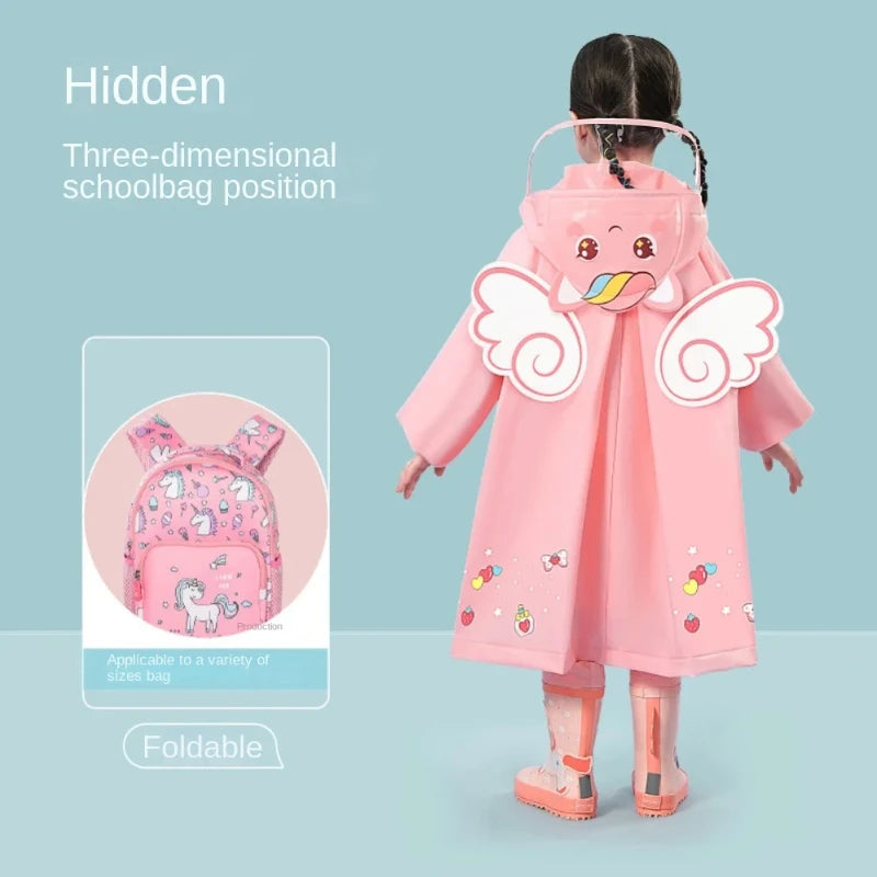 Adorable imperméable pour enfant – Poncho de pluie imperméable (motifs dinosaure ou licorne) avec espace pour sac à dos – Vêtement de pluie pour écolier