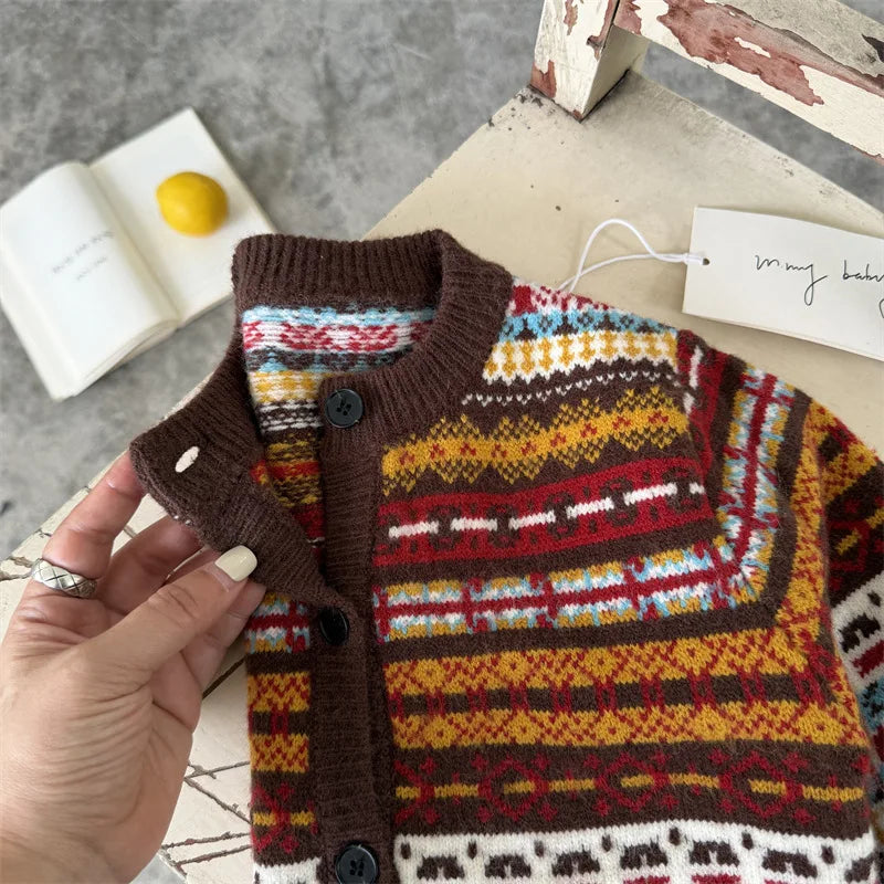 Nouveauté enfant (printemps, automne, hiver) : gilet en maille rétro pour bébés, garçons et filles, avec jeu de couleurs.