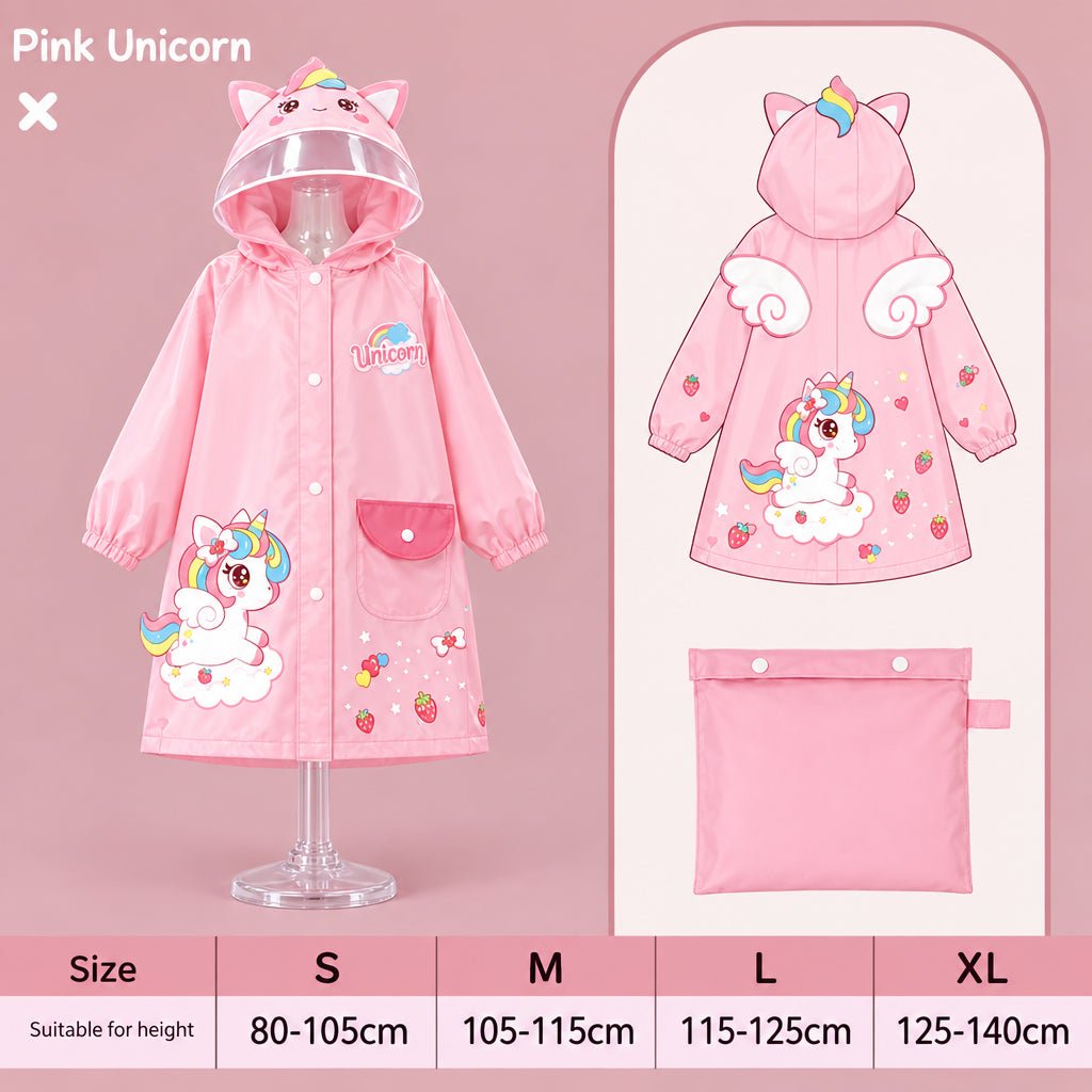 Adorable imperméable pour enfant – Poncho de pluie imperméable (motifs dinosaure ou licorne) avec espace pour sac à dos – Vêtement de pluie pour écolier