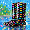 Bottes de pluie hautes pour femmes avec semelle antidérapante – Motif floral et pois