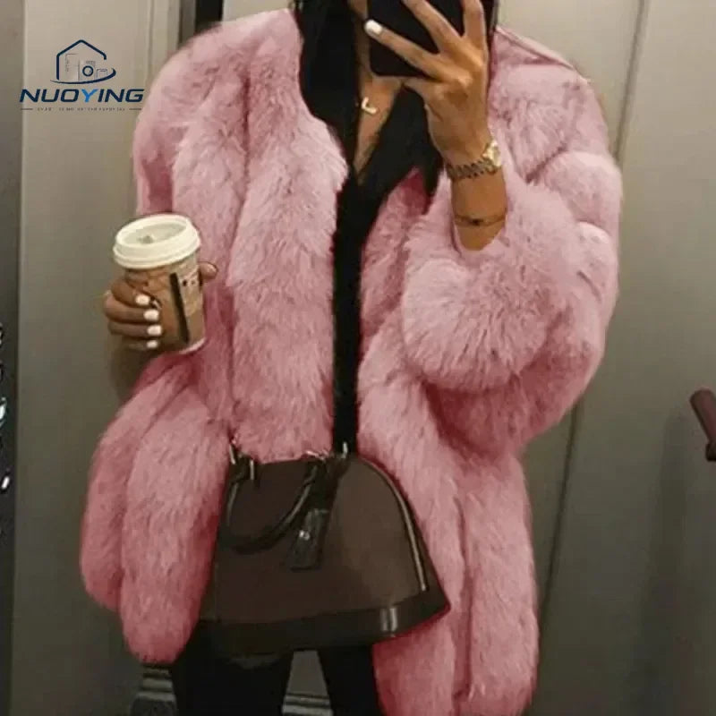 Veste courte et élégante en fausse fourrure pour femme (automne) : couleur unie, coupe oversize, manches longues bouffantes ; un modèle coupe-vent, léger et chaud, idéal pour les trajets quotidiens, les promenades en ville et les rendez-vous au café.