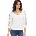 Pull-over sexy en maille pour femme, manches longues, en dentelle, coupe élégante, couleur unie, idéal pour l'automne-hiver, matière légèrement extensible.