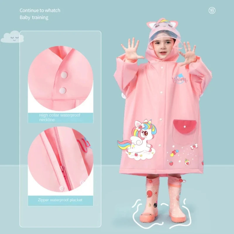 Adorable imperméable pour enfant – Poncho de pluie imperméable (motifs dinosaure ou licorne) avec espace pour sac à dos – Vêtement de pluie pour écolier