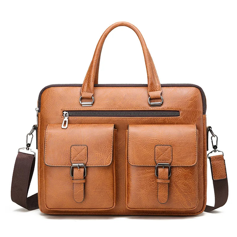 Sac porte-documents d'affaires pour homme de marque de luxe – Sacoche bandoulière en similicuir (PU) – Sac de bureau pour ordinateur portable et dossiers A4