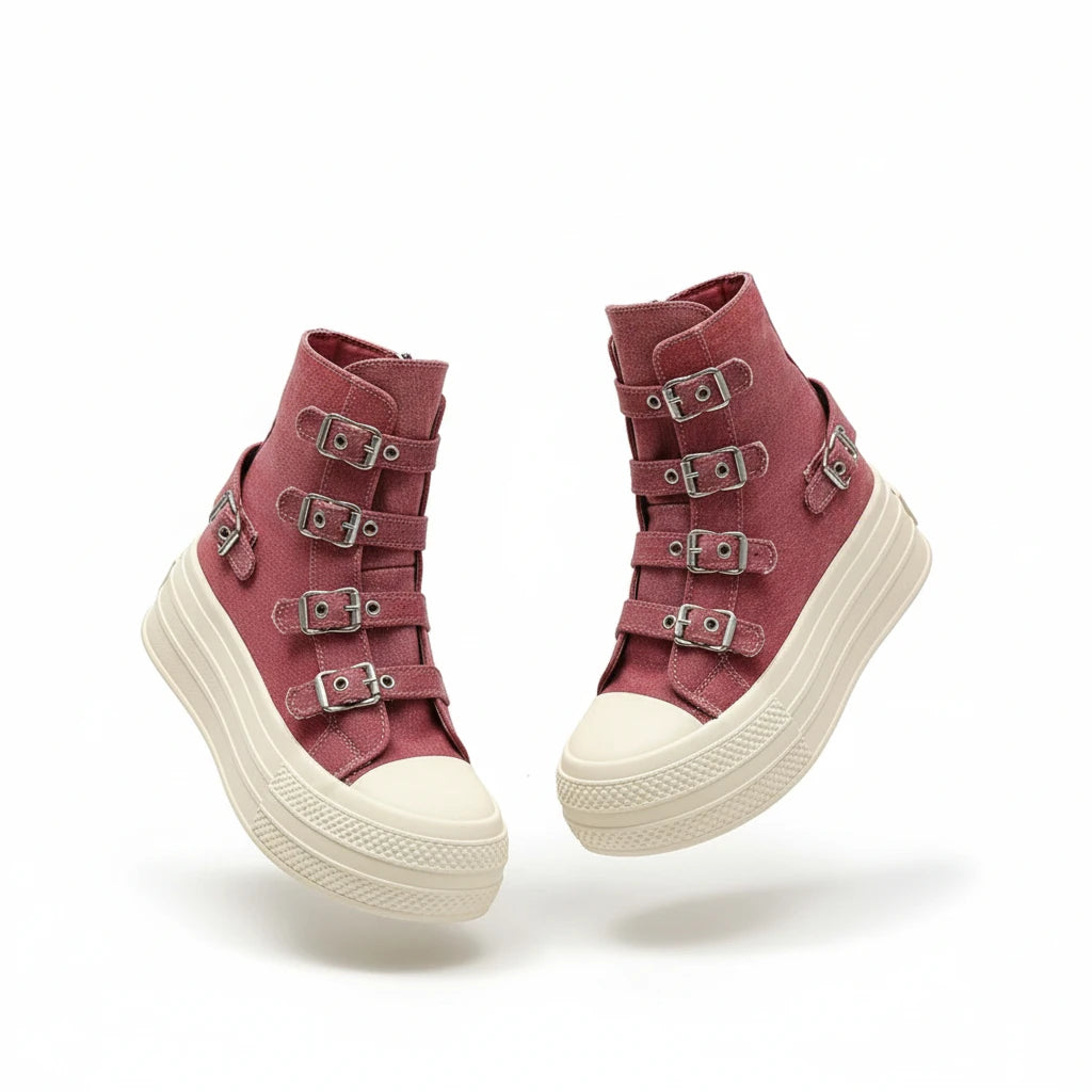 Baskets compensées (8 cm) en toile pour femme – Nouvelle collection mode Printemps-Automne 2024 – Style décontracté, semelle épaisse et respirante