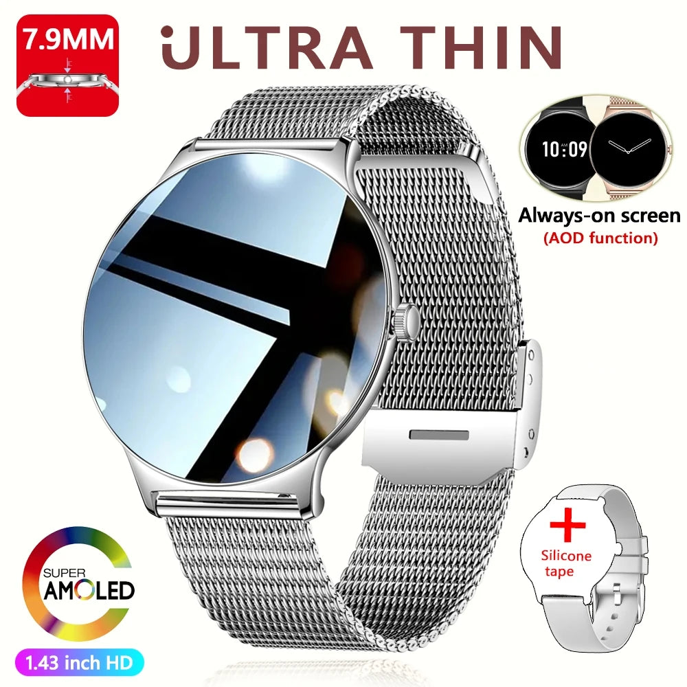 Nouvelle montre connectée pour femme 2026 – Ultra-fine (7,9 mm), suivi de la santé, écran « Always-On », plus de 100 modes sportifs et appels Bluetooth.