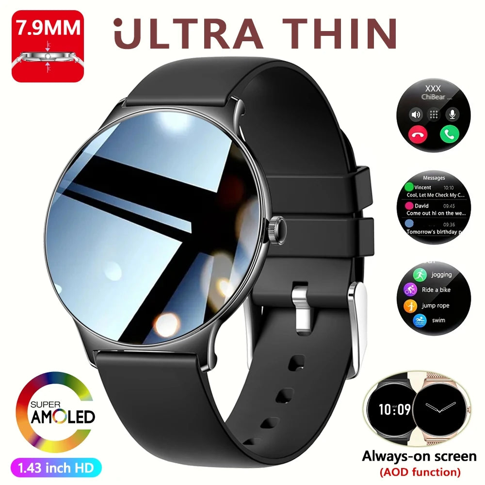 Nouvelle montre connectée pour femme 2026 – Ultra-fine (7,9 mm), suivi de la santé, écran « Always-On », plus de 100 modes sportifs et appels Bluetooth.