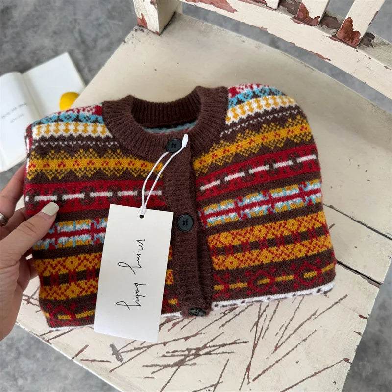 Nouveauté enfant (printemps, automne, hiver) : gilet en maille rétro pour bébés, garçons et filles, avec jeu de couleurs.