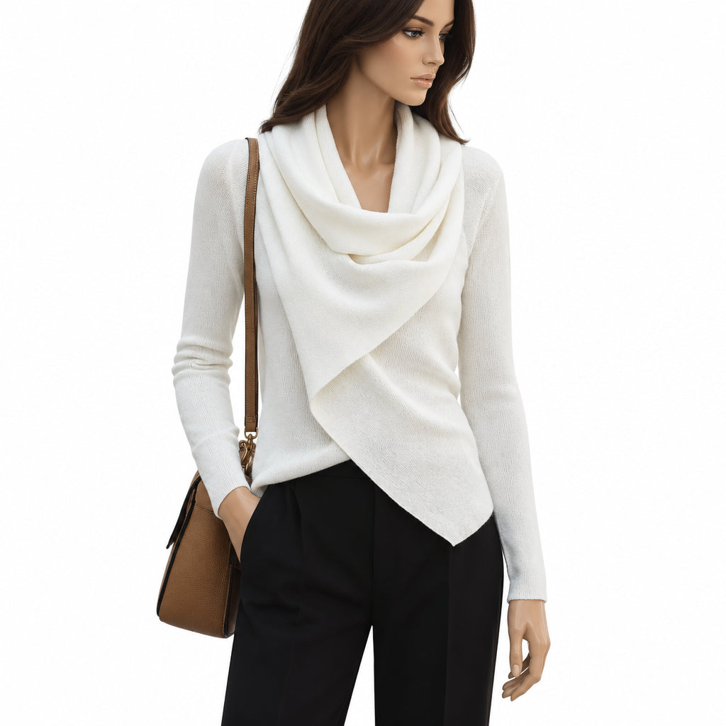 Nouveaux hauts tendance pour femme: pull blanc léger à col asymétrique, style « high street »