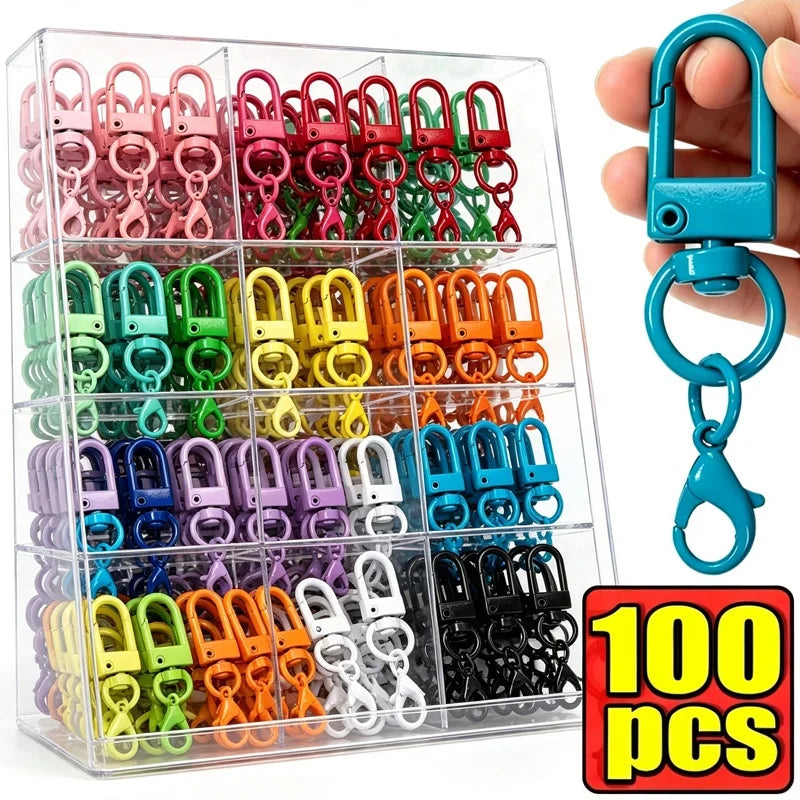 Lot de porte-clés colorés avec fermoirs mousquetons et chaînettes pour la création de bijoux DIY, crochets pour porte-clés et attaches pour sacs.