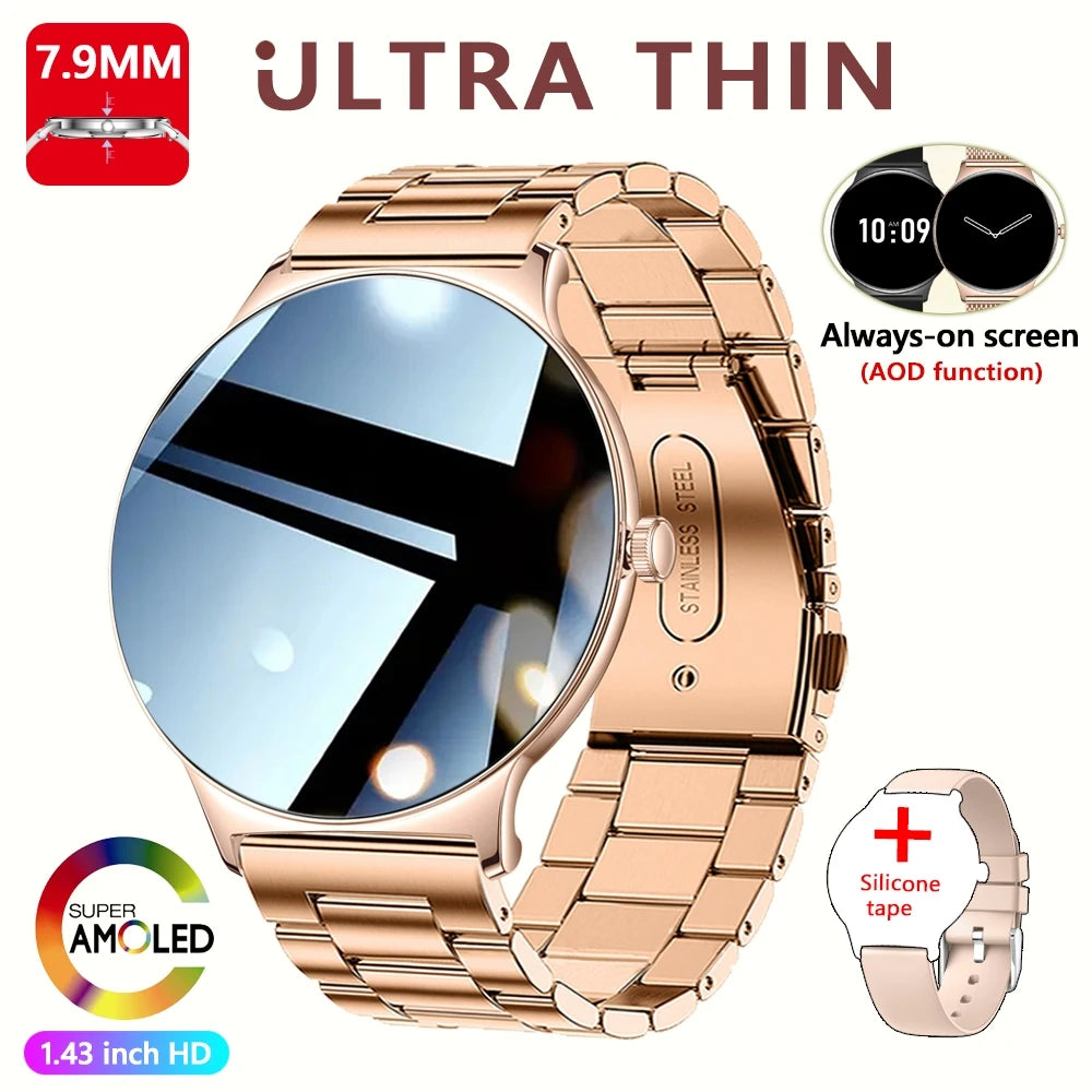 Nouvelle montre connectée pour femme 2026 – Ultra-fine (7,9 mm), suivi de la santé, écran « Always-On », plus de 100 modes sportifs et appels Bluetooth.