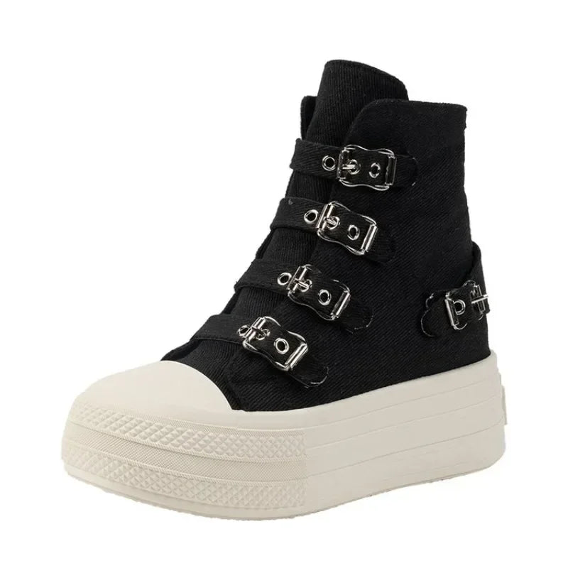 Baskets compensées (8 cm) en toile pour femme – Nouvelle collection mode Printemps-Automne 2024 – Style décontracté, semelle épaisse et respirante