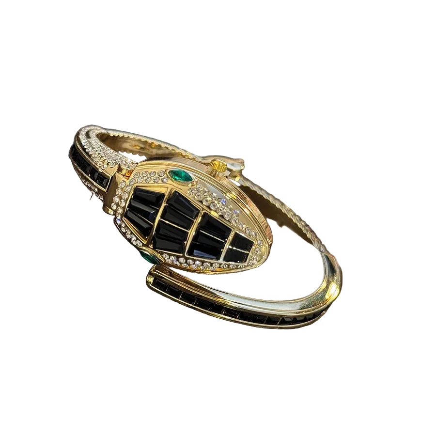 Montre-bracelet élégante pour femme en forme de serpent, ornée de diamants et au design européen et chic.