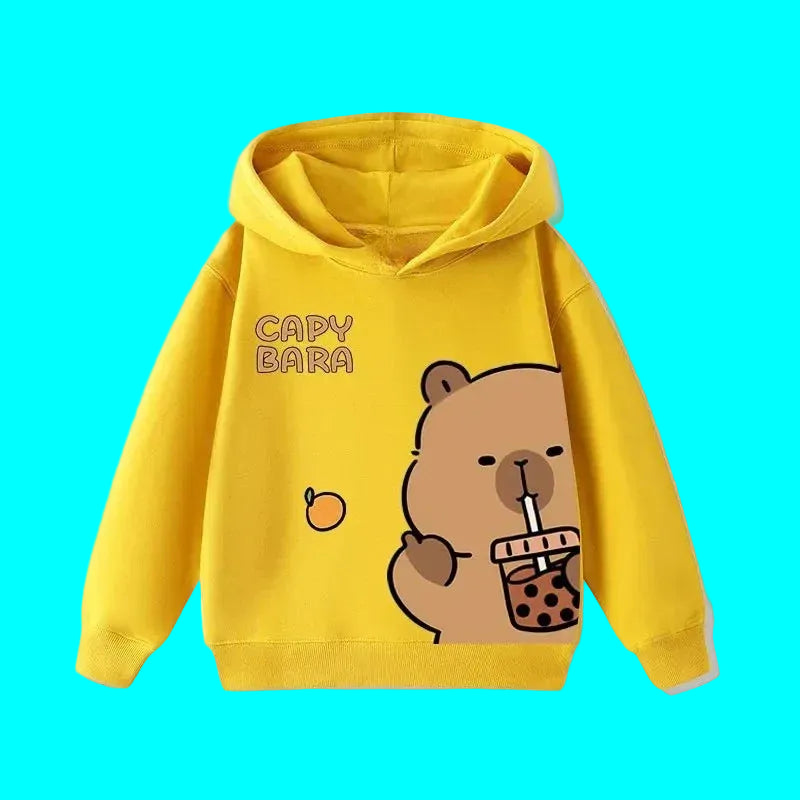 Sweat à capuche pour enfant (garçon/fille) – Automne-Hiver – Motif mignon de capybara – Style décontracté, tendance et confortable
