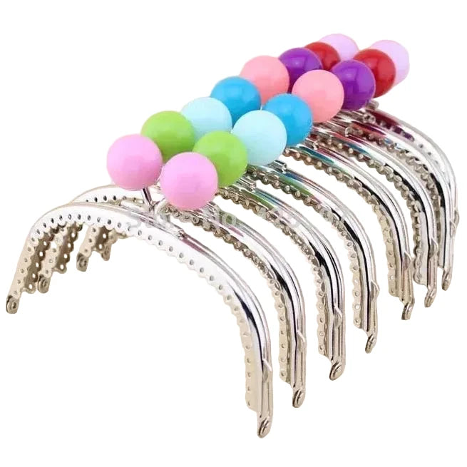 Lot de 10 fermoirs pour sac (12,5 cm) – Forme arquée, finition argentée, perles métalliques façon « grosse boule de bonbon » – Accessoire de couture pour sacs DIY