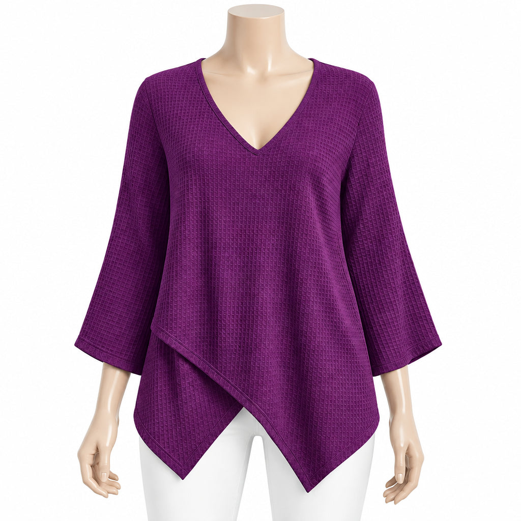 Elegant V Neck Long Sleeve Women T-Shirts Solid Color Irregular Loose Pullover Lady Tops Female Oversized Shirt Blue