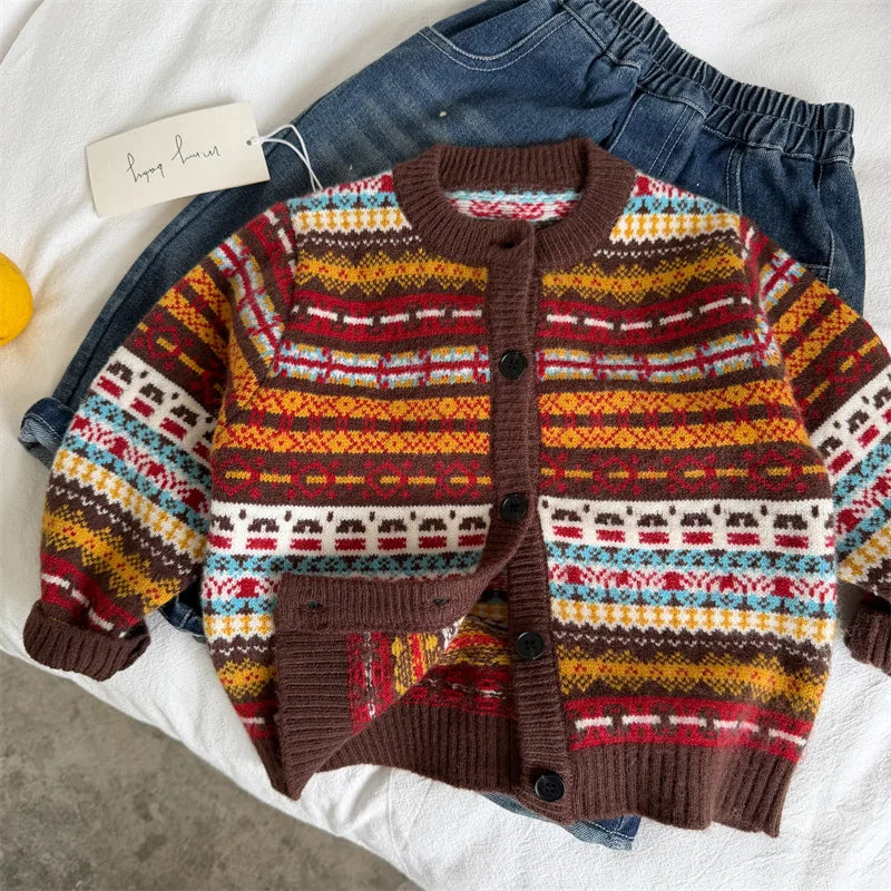 Nouveauté enfant (printemps, automne, hiver) : gilet en maille rétro pour bébés, garçons et filles, avec jeu de couleurs.