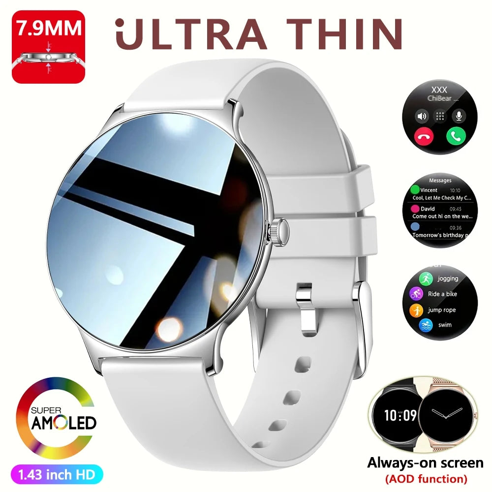 Nouvelle montre connectée pour femme 2026 – Ultra-fine (7,9 mm), suivi de la santé, écran « Always-On », plus de 100 modes sportifs et appels Bluetooth.