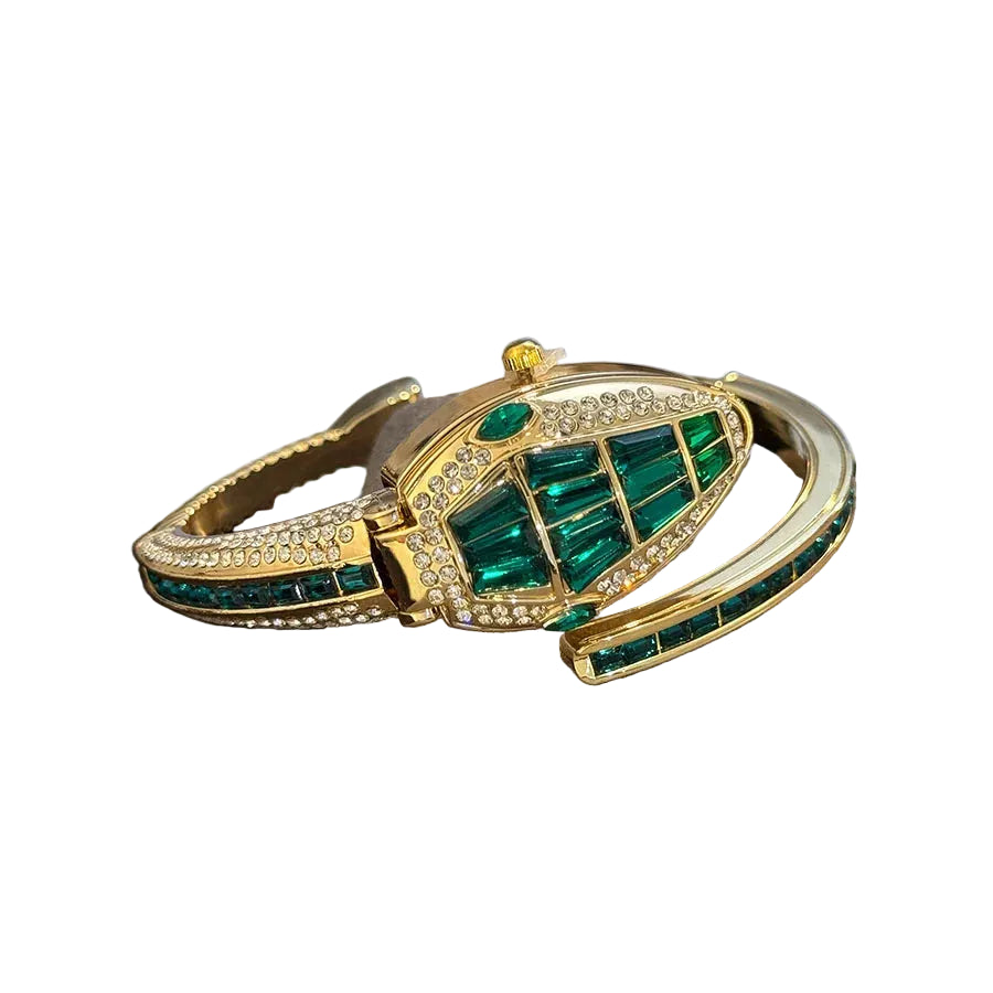 Montre-bracelet élégante pour femme en forme de serpent, ornée de diamants et au design européen et chic.