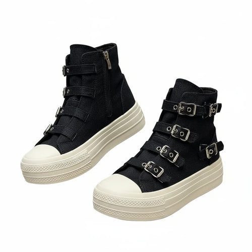 Baskets compensées (8 cm) en toile pour femme – Nouvelle collection mode Printemps-Automne 2024 – Style décontracté, semelle épaisse et respirante