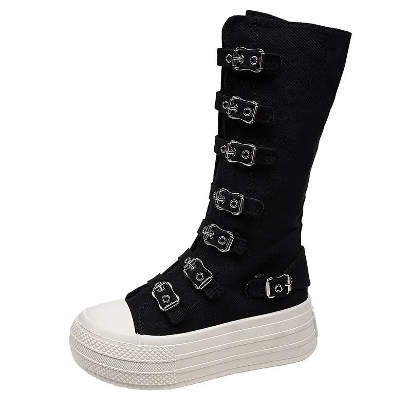 Baskets compensées (8 cm) en toile pour femme – Nouvelle collection mode Printemps-Automne 2024 – Style décontracté, semelle épaisse et respirante