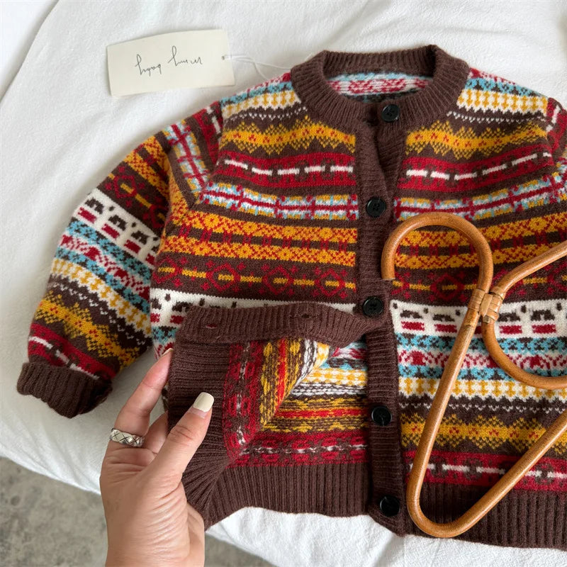 Nouveauté enfant (printemps, automne, hiver) : gilet en maille rétro pour bébés, garçons et filles, avec jeu de couleurs.