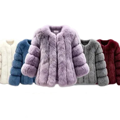 Veste courte et élégante en fausse fourrure pour femme (automne) : couleur unie, coupe oversize, manches longues bouffantes ; un modèle coupe-vent, léger et chaud, idéal pour les trajets quotidiens, les promenades en ville et les rendez-vous au café.
