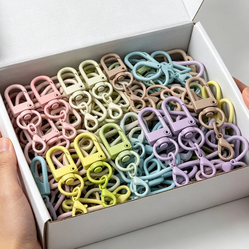 Lot de porte-clés colorés avec fermoirs mousquetons et chaînettes pour la création de bijoux DIY, crochets pour porte-clés et attaches pour sacs.