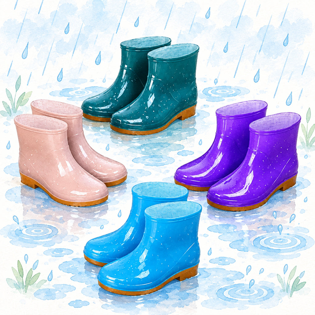 Bottes de pluie courtes antidérapantes pour femmes, imperméables et légères, idéales pour le jardin, la cuisine et le travail. Résistantes et basses, elles sont parfaites pour l'extérieur.
