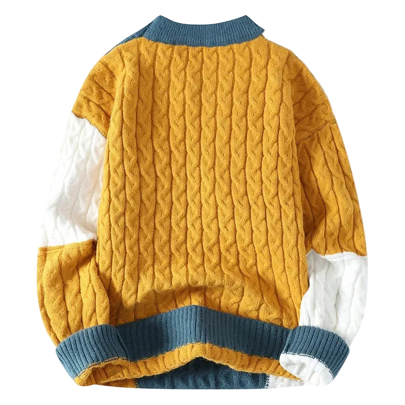 Nouveau pull ample pour homme style streetwear – Patchwork, maille chaude, coupe décontractée (Printemps/Hiver)