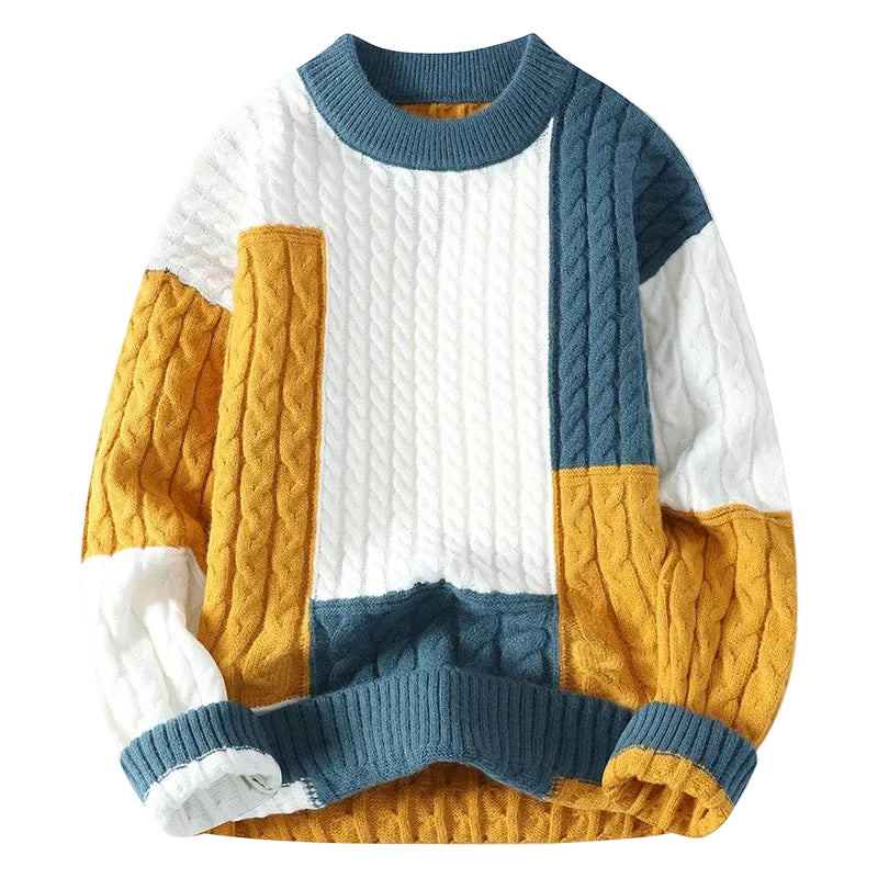 Nouveau pull ample pour homme style streetwear – Patchwork, maille chaude, coupe décontractée (Printemps/Hiver)
