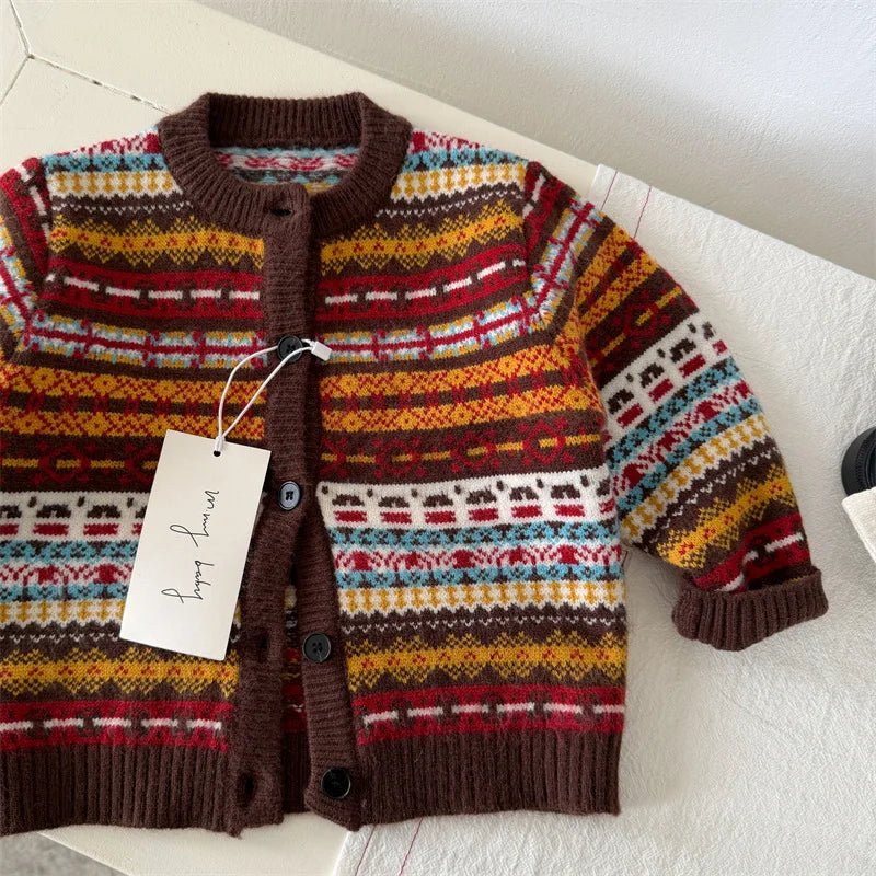 Nouveauté enfant (printemps, automne, hiver) : gilet en maille rétro pour bébés, garçons et filles, avec jeu de couleurs.