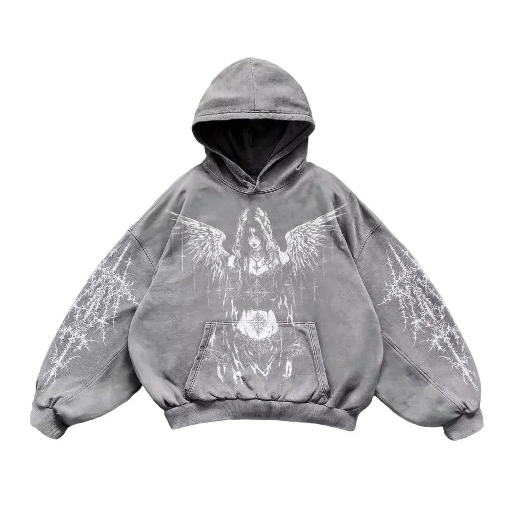Sweat à capuche zippé et matelassé pour femme, arborant un style « Polar Fashion » américain tendance coupe ample et décontractée aux influences streetwear, hip-hop et punk — idéal pour un look unisexe ou assorti en couple.