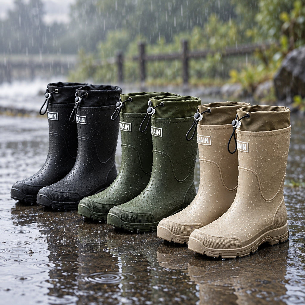 Bottes de pluie pour hommes – Caoutchouc, antidérapantes, tige mi-haute, imperméables, résistantes à l'usure – Idéales pour le jardin, la pêche et le travail en extérieur.