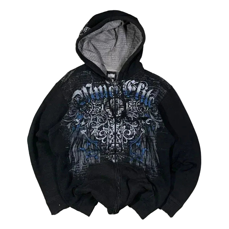 Sweat à capuche zippé et matelassé pour femme, arborant un style « Polar Fashion » américain tendance coupe ample et décontractée aux influences streetwear, hip-hop et punk — idéal pour un look unisexe ou assorti en couple.