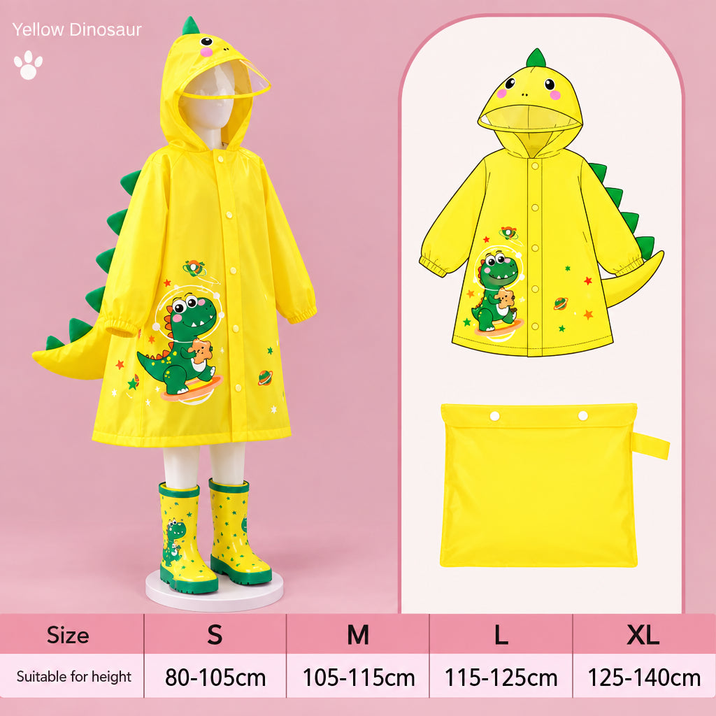 Adorable imperméable pour enfant – Poncho de pluie imperméable (motifs dinosaure ou licorne) avec espace pour sac à dos – Vêtement de pluie pour écolier