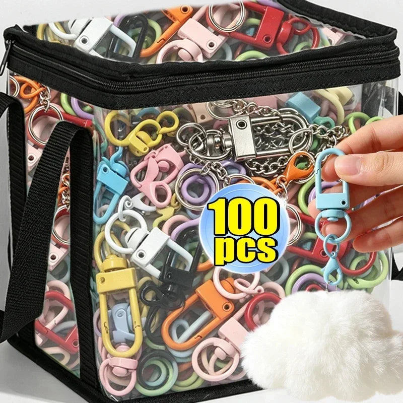 Lot de porte-clés colorés avec fermoirs mousquetons et chaînettes pour la création de bijoux DIY, crochets pour porte-clés et attaches pour sacs.