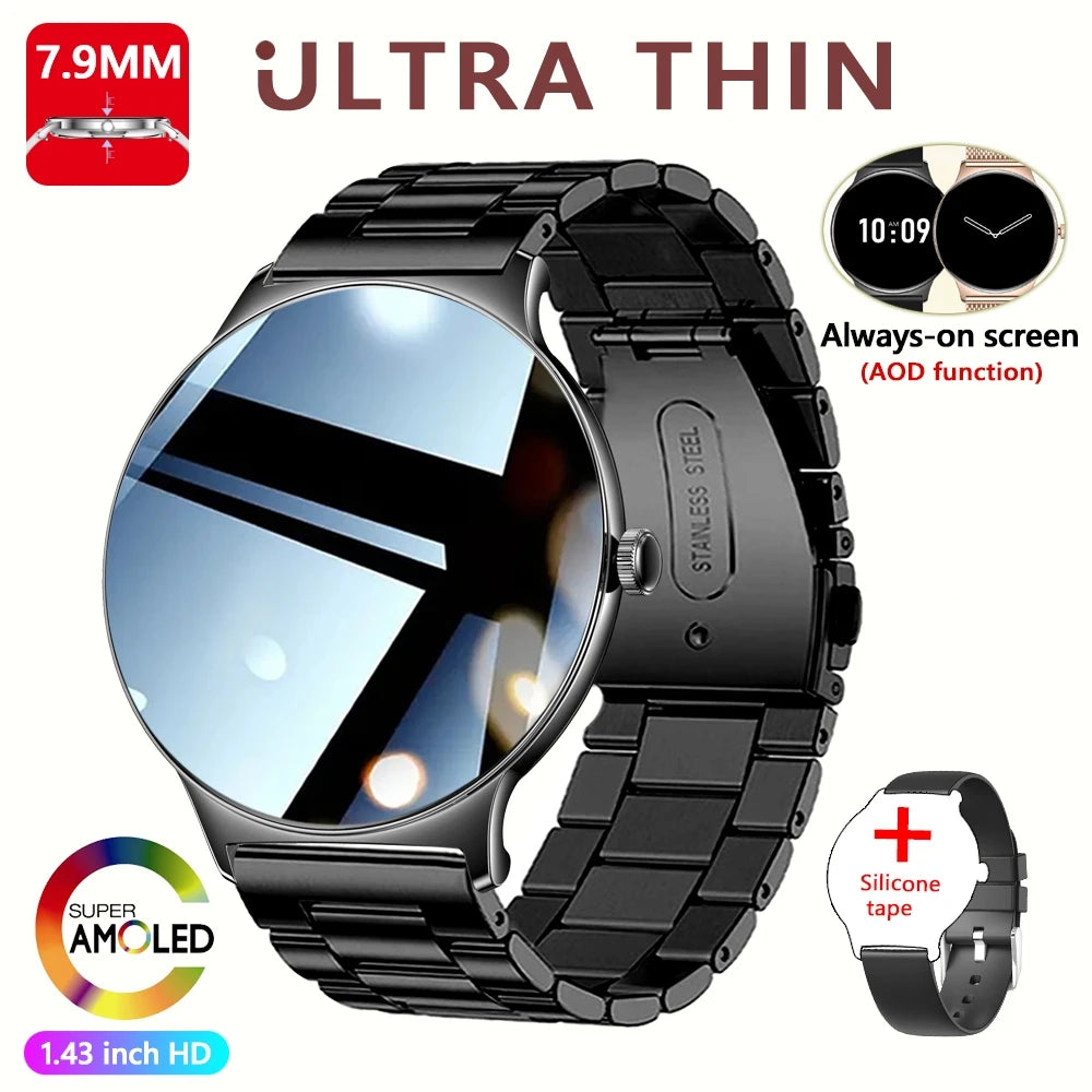 Nouvelle montre connectée pour femme 2026 – Ultra-fine (7,9 mm), suivi de la santé, écran « Always-On », plus de 100 modes sportifs et appels Bluetooth.