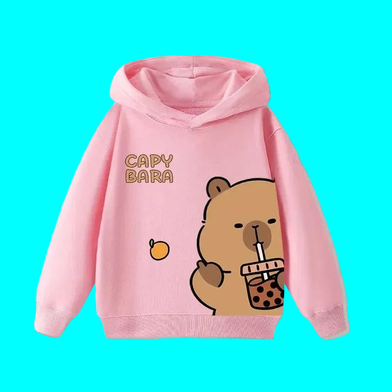 Sweat à capuche pour enfant (garçon/fille) – Automne-Hiver – Motif mignon de capybara – Style décontracté, tendance et confortable