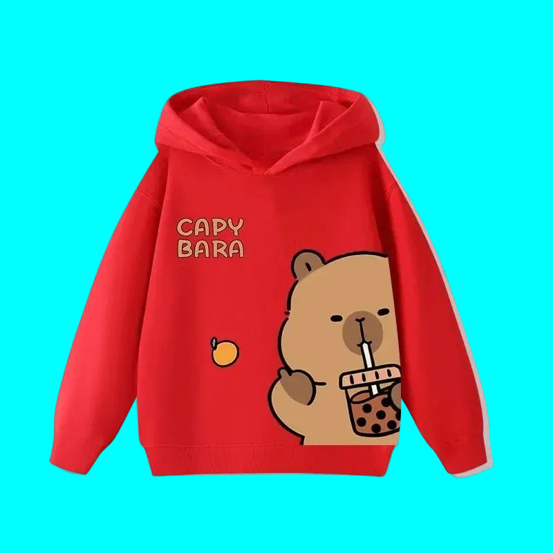 Sweat à capuche pour enfant (garçon/fille) – Automne-Hiver – Motif mignon de capybara – Style décontracté, tendance et confortable