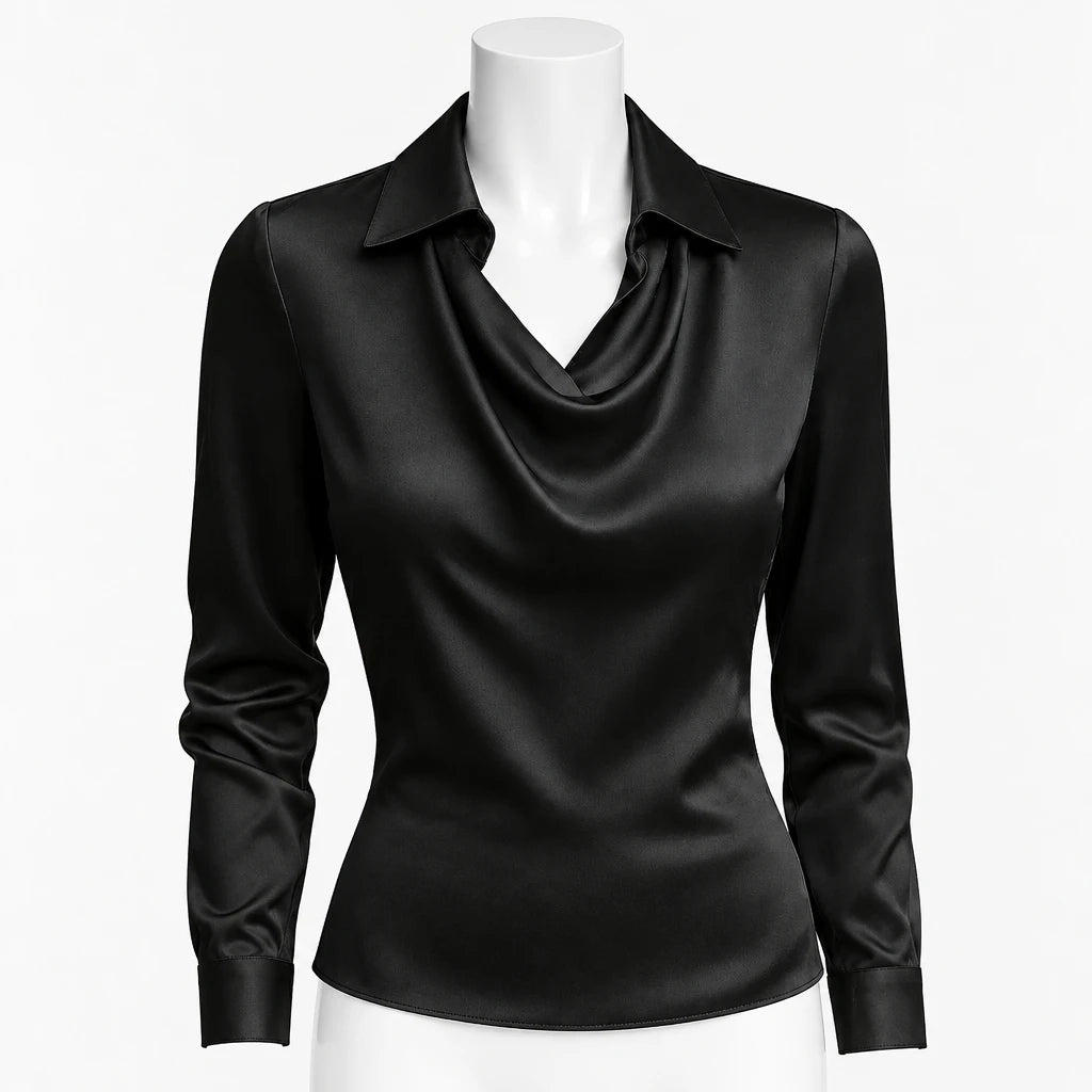 Elegant Women's Satin Shirt Blouse New Print V-neck Swing Neck Long-sleeved Solid Color Loose Shirt Casual Top Office Ladies