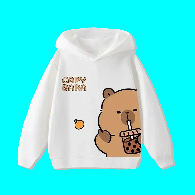 Sweat à capuche pour enfant (garçon/fille) – Automne-Hiver – Motif mignon de capybara – Style décontracté, tendance et confortable
