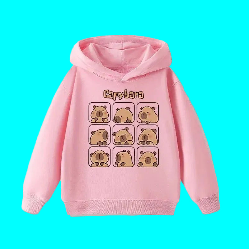 Sweat à capuche pour enfant (garçon/fille) – Automne-Hiver – Motif mignon de capybara – Style décontracté, tendance et confortable