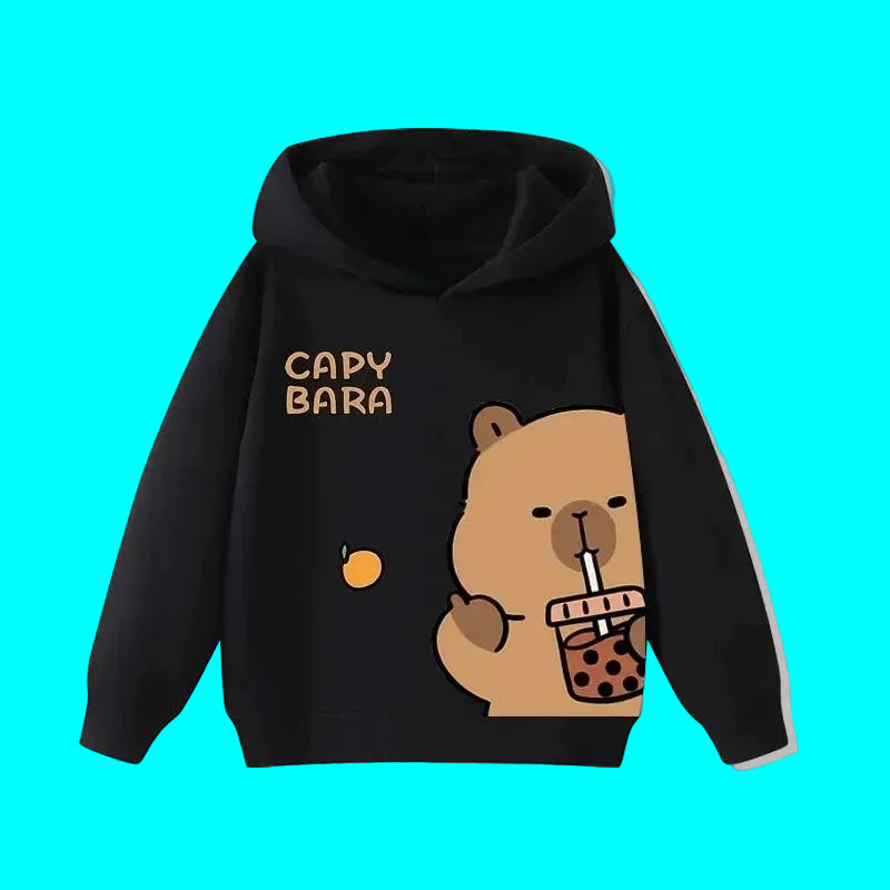 Sweat à capuche pour enfant (garçon/fille) – Automne-Hiver – Motif mignon de capybara – Style décontracté, tendance et confortable